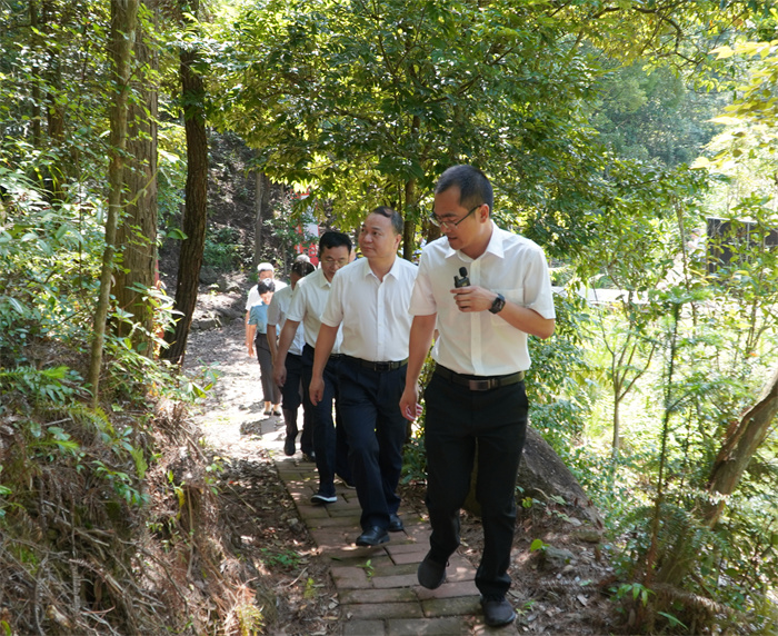 与会人员现场察看了省级农业产业强镇万安镇千亩灵芝基地,农业产业化